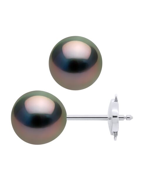 Prestige-Ohrringe aus Weißgold und runden schwarzen Tahiti-Zuchtperlen