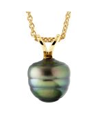 Anhänger mit V-förmiger Öse und Tahiti-Zuchtperle aus Gelbgold mit schwarzem Tahiti-Ring