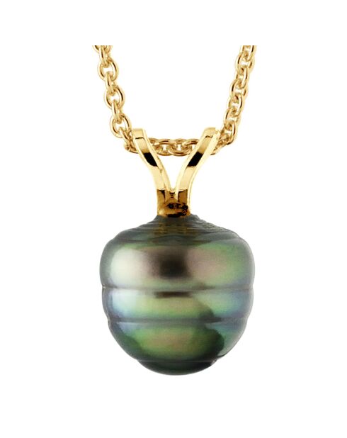 Anhänger mit V-förmiger Öse und Tahiti-Zuchtperle aus Gelbgold mit schwarzem Tahiti-Ring