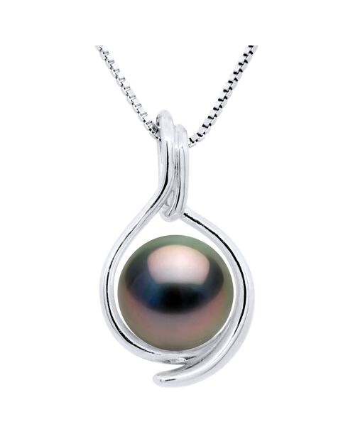 Doppelseitiger Anhänger aus Weißgold und Tahiti-Zuchtperle, rund, schwarz, Tahiti