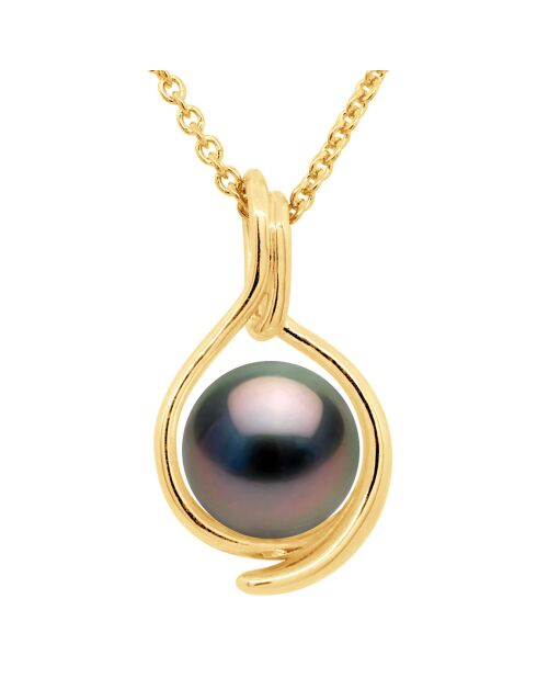 Dubbelzijdige geelgouden en Tahitiaanse gekweekte parelhanger rond zwart Tahiti