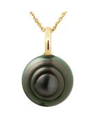 Anhänger aus Gelbgold mit Tahiti-Zuchtperle, umgeben von schwarzem Tahiti