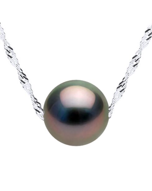 Prestige-Halskette aus Weißgold und Tahiti-Zuchtperle rund aus schwarzem Tahiti