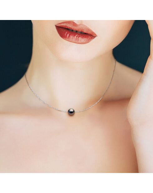 Prestige-Halskette aus Weißgold und Tahiti-Zuchtperle rund aus schwarzem Tahiti