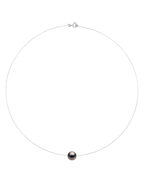Witgouden halsketting en Tahitiaanse gekweekte parel, rond zwart Tahiti