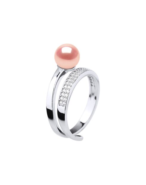 Bague Jonc Argent & Perle d'Eau Douce ronde rose
