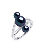 Bague Trilogy Argent & Perles d'Eau Douce boutons noires
