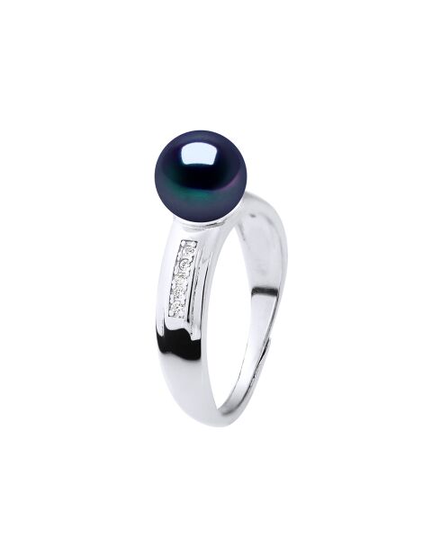 Bague Jonc Argent & Perle d'Eau Douce ronde noire