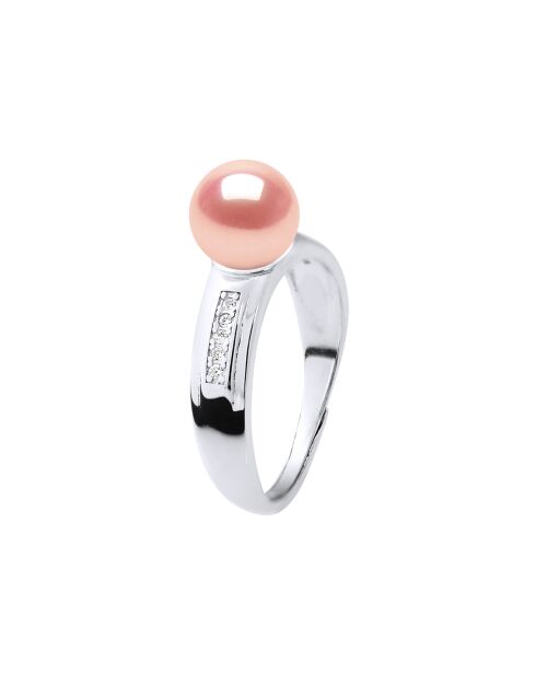 Bague Jonc Argent & Perle d'Eau Douce ronde rose