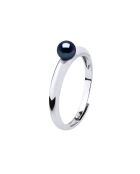 Bague Jonc mini Argent & Perle d'Eau Douce bouton noire