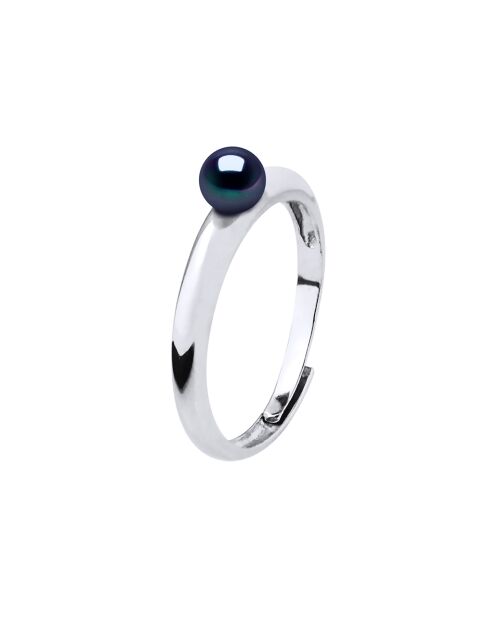 Bague Jonc mini Argent & Perle d'Eau Douce bouton noire