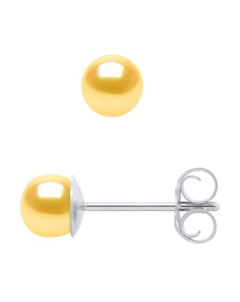 Boucles d'oreilles Argent & Perles d'Eau Douce boutons dorées