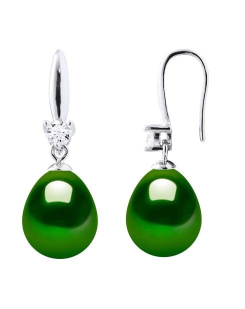 Süßwasserperlenohrringe aus Silber und grüner Birne