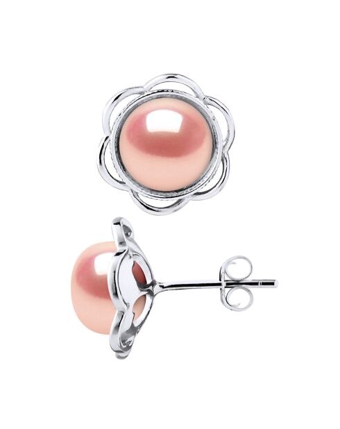 Boucles d'oreilles Argent & Perles d'Eau Douce bouton roses