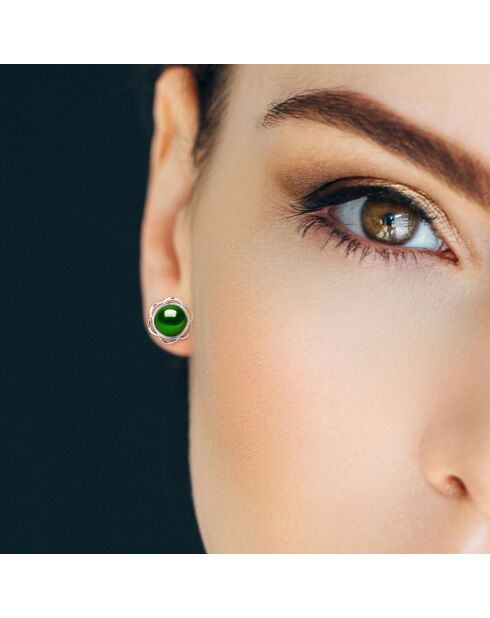Boucles d'oreilles Argent & Perles d'Eau Douce boutons vertes
