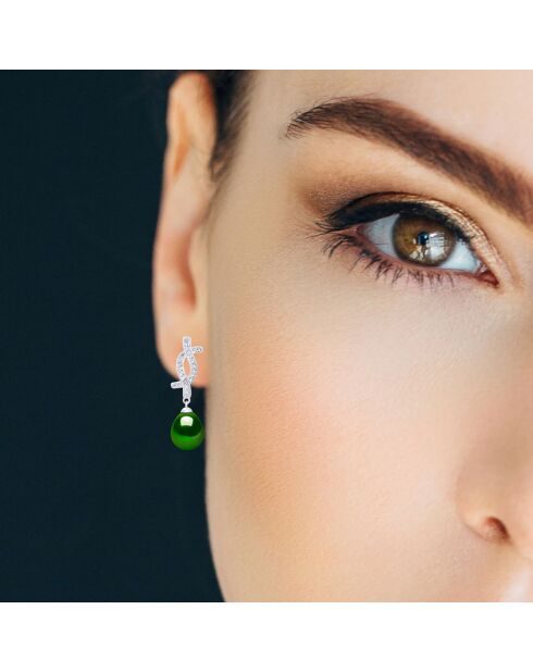 Boucles d'oreilles pendantes Argent & Perles d'Eau Douce poires vertes
