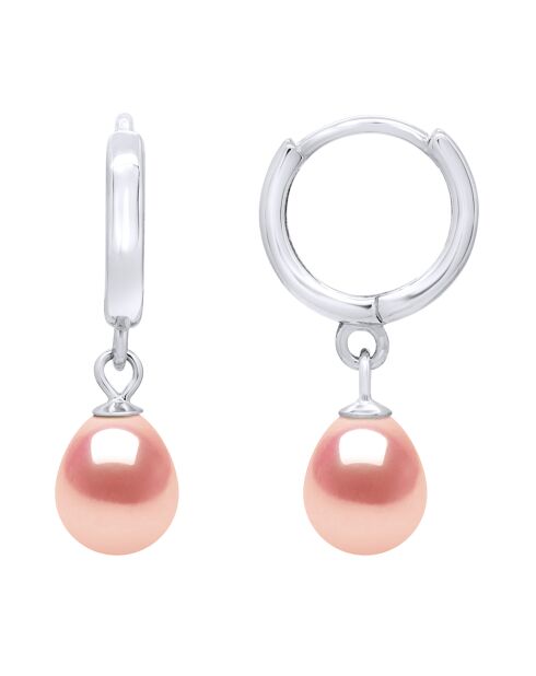 Créoles Argent & Perles d'Eau Douce poires roses