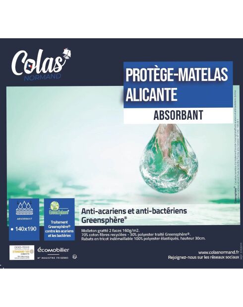 Protège-matelas Molleton anti-acariens & anti-bacteriens blanc