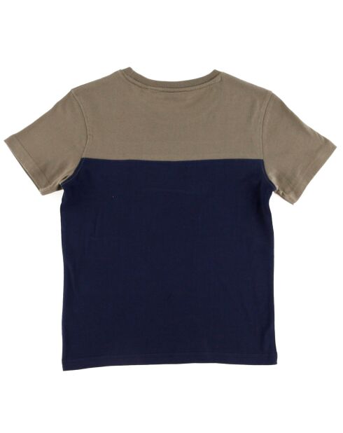 T-Shirt en Coton Bicolore Logo bleu/kaki