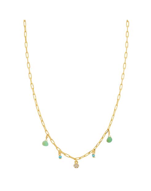 Collier Pampilles en Argent doré à l'Or fin, Chrysoprase & Turquoise