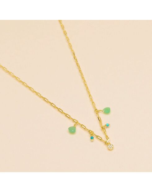 Collier Pampilles en Argent doré à l'Or fin, Chrysoprase & Turquoise