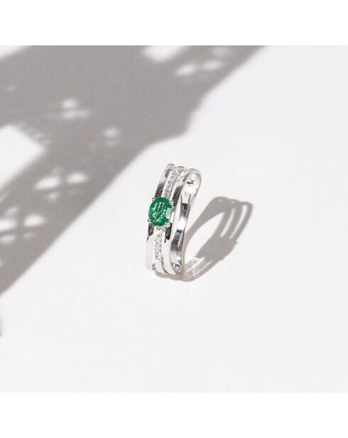 Bague Mangaïa Or Blanc Diamants 0.06 ct & Emeraude 0.38 ct