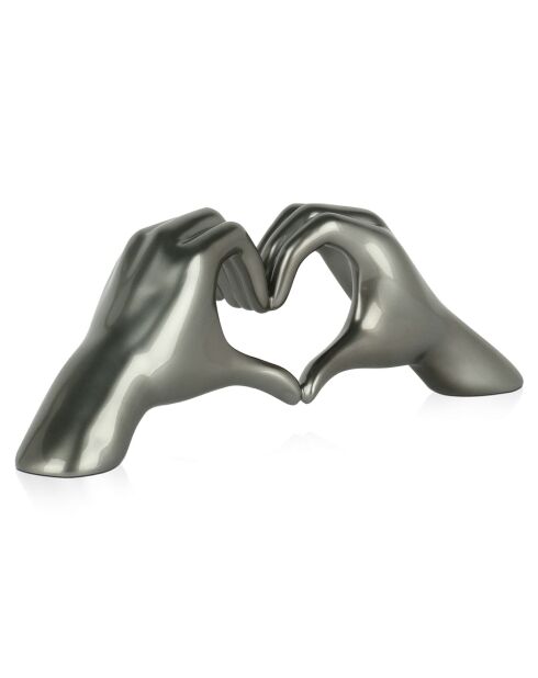 Sculpture en résine Mains en coeur grise - 47x21x14 cm