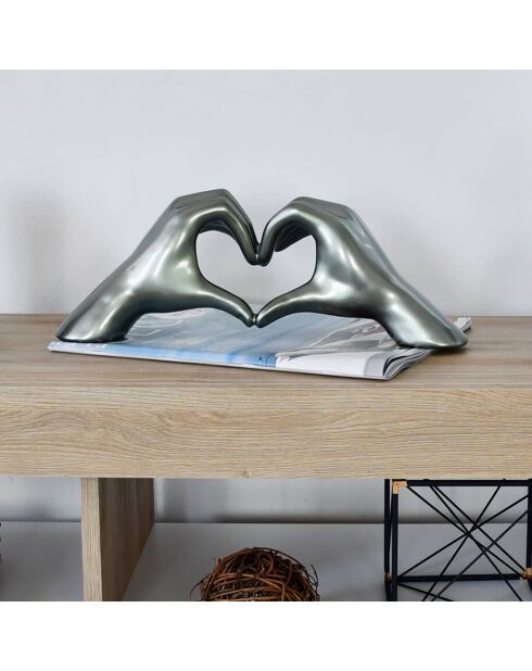 Sculpture en résine Mains en coeur grise - 47x21x14 cm