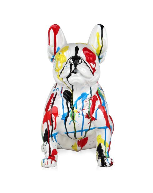 Sculpture en résine Bouledogue français assis multicolore - 49x49x33 cm