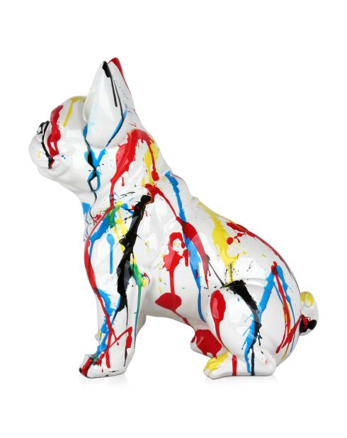 Sculpture en résine Bouledogue français assis multicolore - 49x49x33 cm