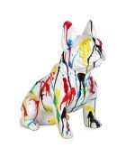 Sculpture en résine Bouledogue français assis multicolore - 49x49x33 cm