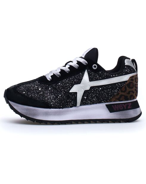 Sneakers en Cuir Kis noir/blanc/léopard