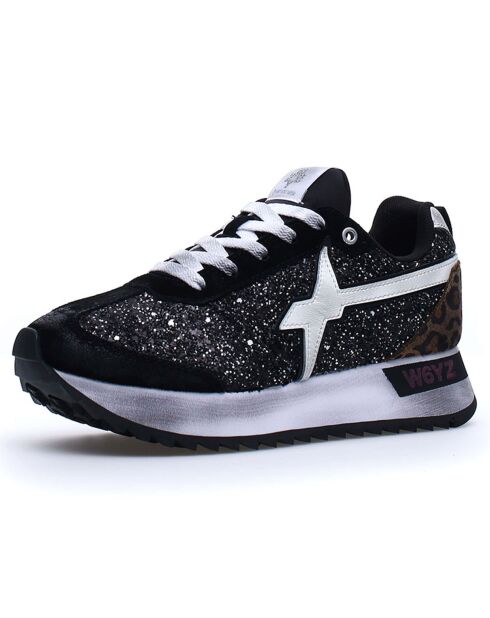 Sneakers en Cuir Kis noir/blanc/léopard