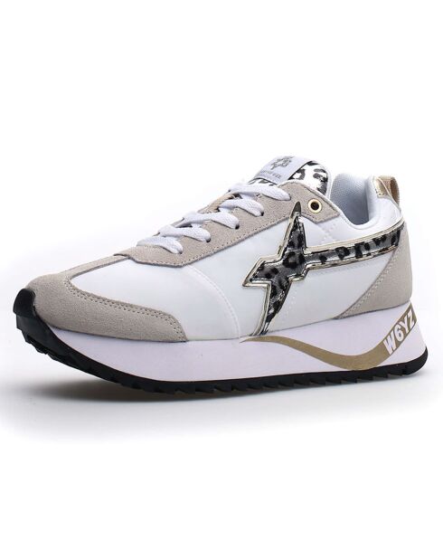 Sneakers en Cuir Kis blanc/beige/léopard