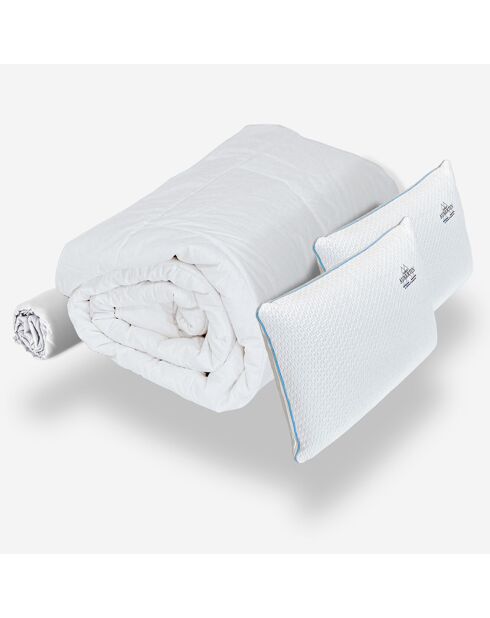 Ensemble ACC PAD 2 Oreillers + Couette + Protège Matelas blanc/bleu - 140x190 cm