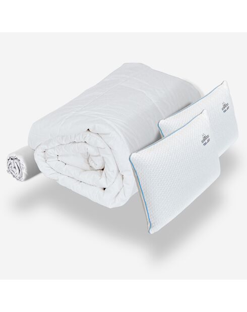 Ensemble ACC PAD 2 Oreillers + Couette + Protège Matelas blanc/bleu - 160x200 cm