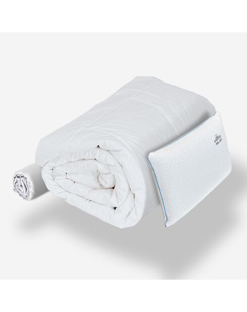 Ensemble ACC PAD Oreiller + Couette + Protège Matelas blanc/bleu - 90x190 cm