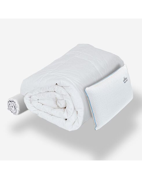 Ensemble ACC PAD Oreiller + Couette + Protège Matelas blanc/bleu - 90x190 cm