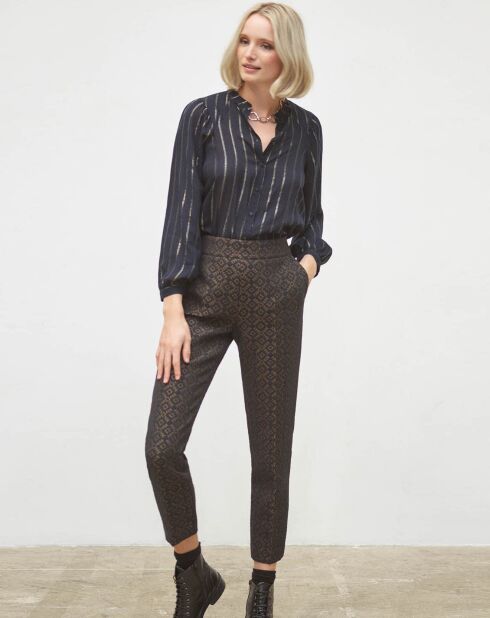 Pantalon Jim imprimé marine/bronze
