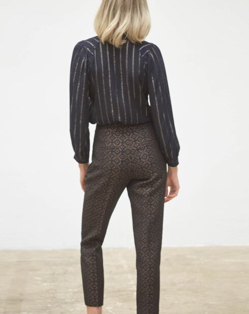 Pantalon Jim imprimé marine/bronze