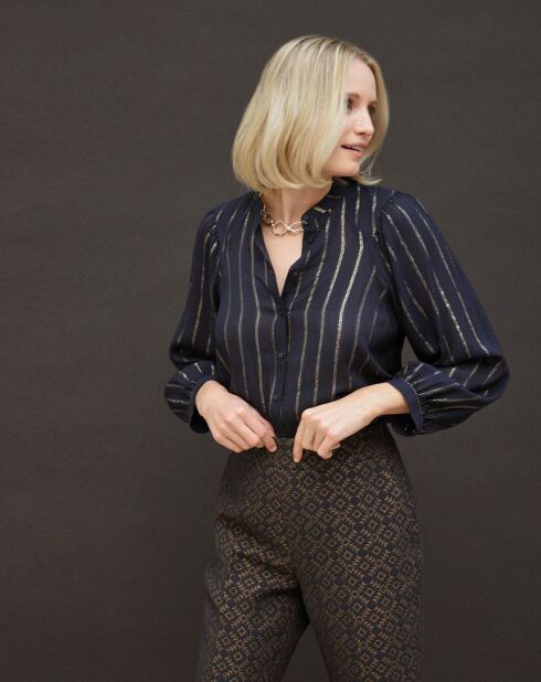 Pantalon Jim imprimé marine/bronze