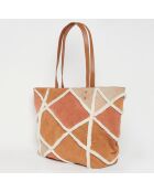 Sac en Velours de Cuir Patchie marron/beige - 50x30x12 cm