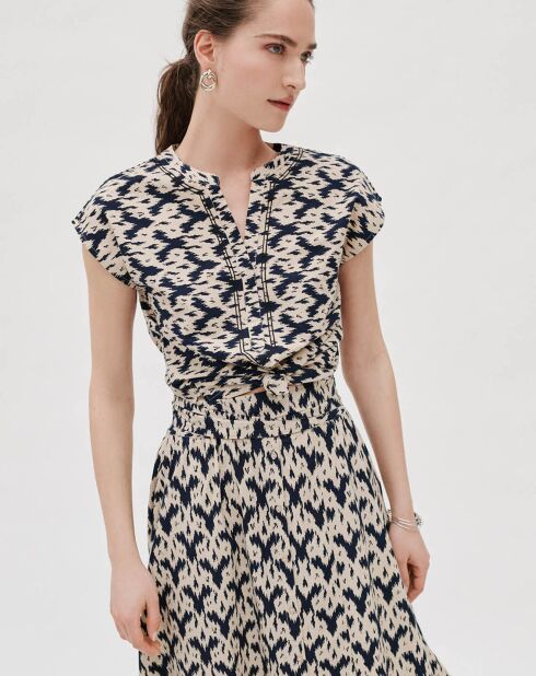 Bedrucktes Top Paulane in Marineblau/Beige