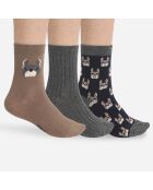 3 Paires de Chaussettes chiens marron/gris