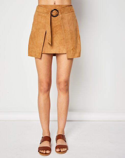 Qota karamel fluwelen leren rok