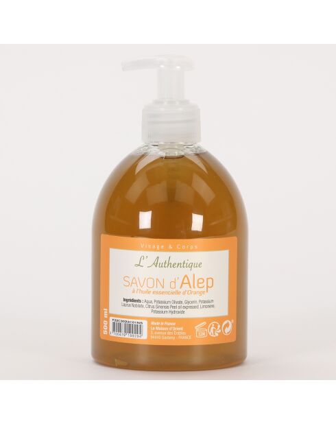 Savon d'Alep liquide à l'huile essentielle Orange - 500 ml