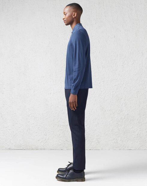 Pantalon chino slim en Laine & Coton Porths rayé marine