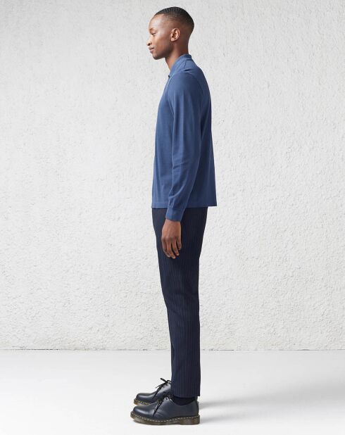 Pantalon chino slim en Laine & Coton Porths rayé marine