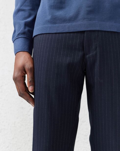 Pantalon chino slim en Laine & Coton Porths rayé marine