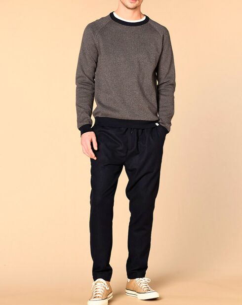 Pull en Cachemire mélangé Isidoro imprimé gris chiné/ marine/piment